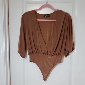 Club L London Camel V-Neck Bodysuit